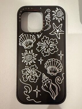 Casetify Black Shell & Hibiscus Beach Doodle iPhone Case - 14 Pro Max